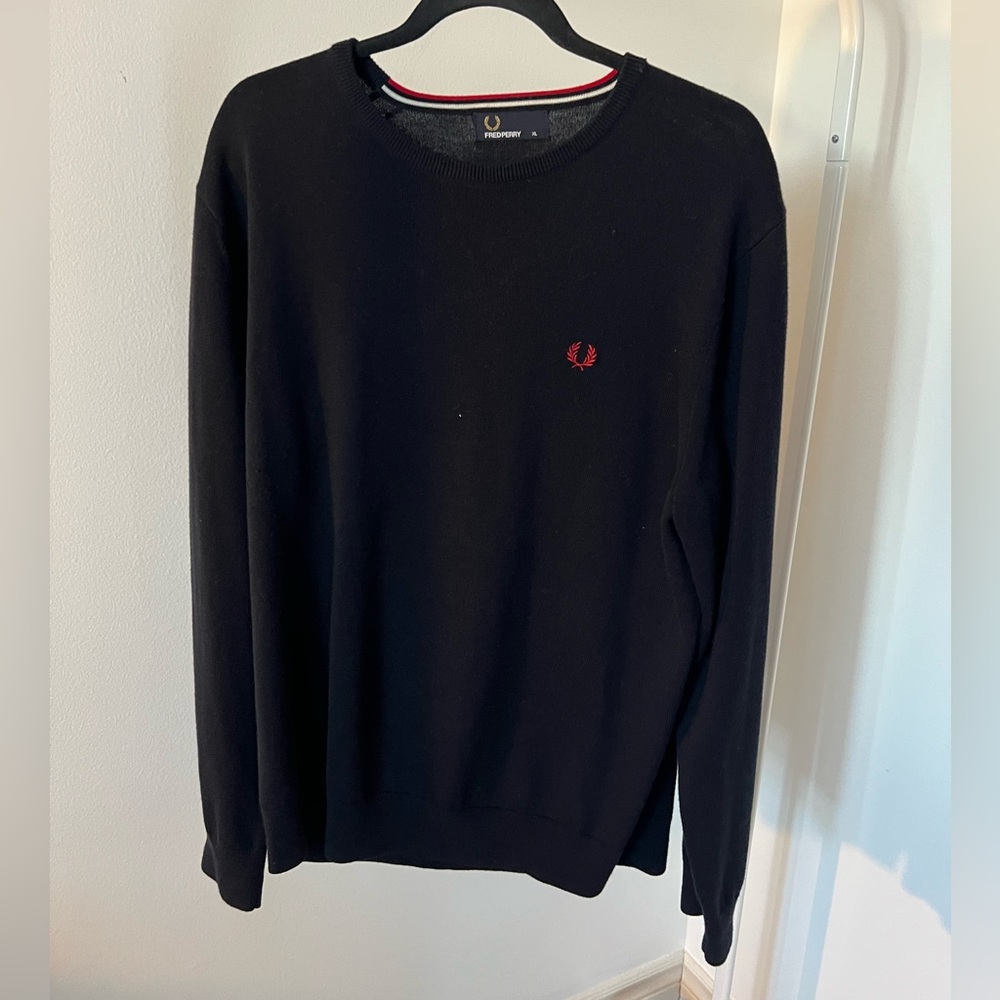 Fred Perry Navy Sweater with Red and White Trim